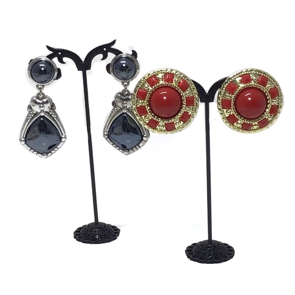 (2) Pairs Chunky Dangle Statement Clip-On Earrings - Picture 2 of 9